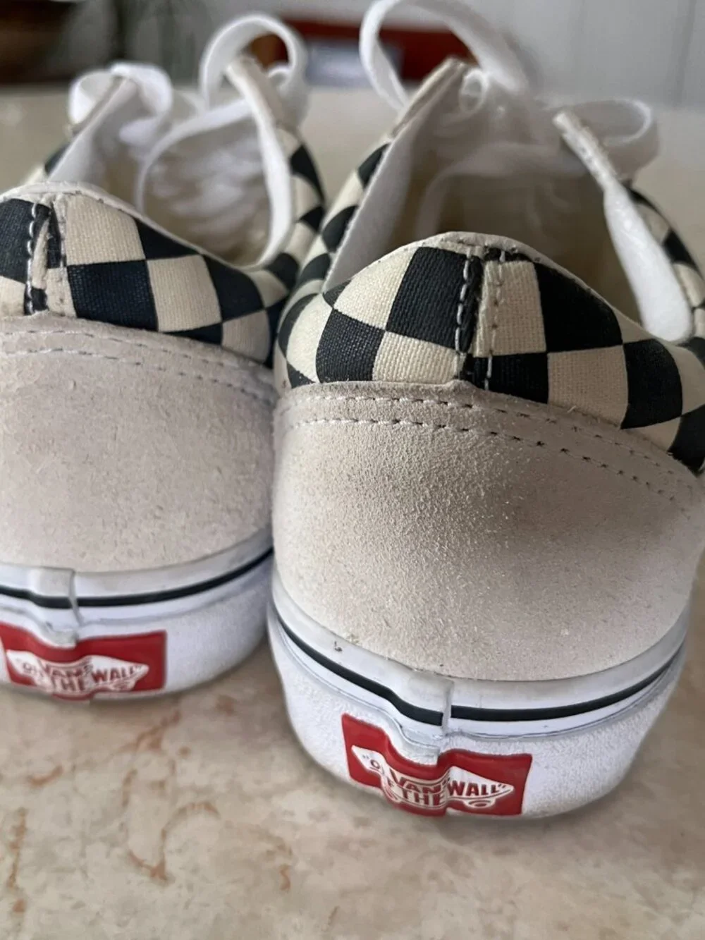 Vans Old Skool Sz M6.5/W8 Black and White Checkerboard Suede Low Lace Up Sneaker